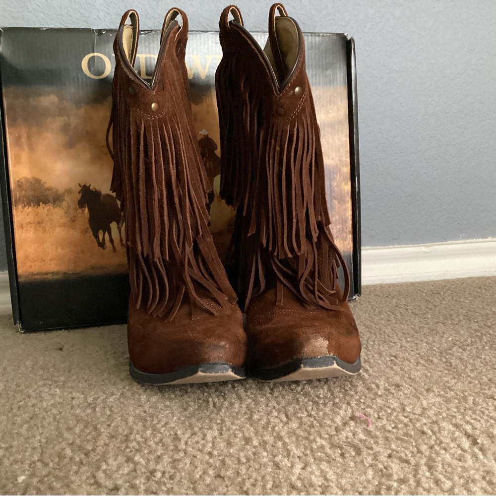 Fringed Brown Ankle Cowboy Boots